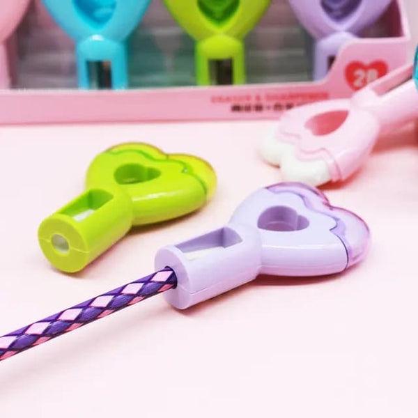 Lovely Heart Pencil Sharpener With Eraser | Set of 2pcs