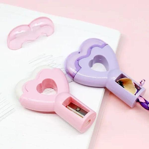 Lovely Heart Pencil Sharpener With Eraser | Set of 2pcs