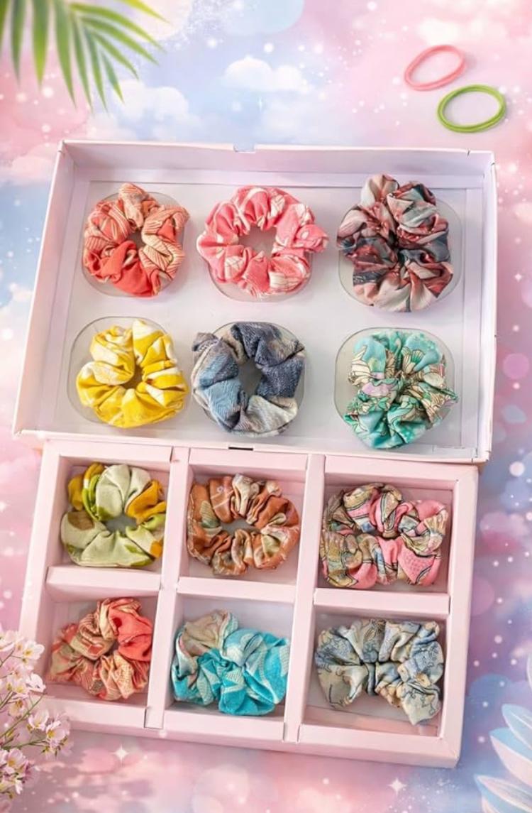 Printed Satin Scrunchies for women girls | 6pcs